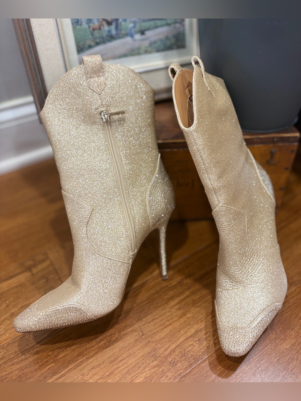 Jessica Simpson Cicee Boot Gold Western Glitter Stiletto High Ankle Stiletto 7 - Picture 7 of 13